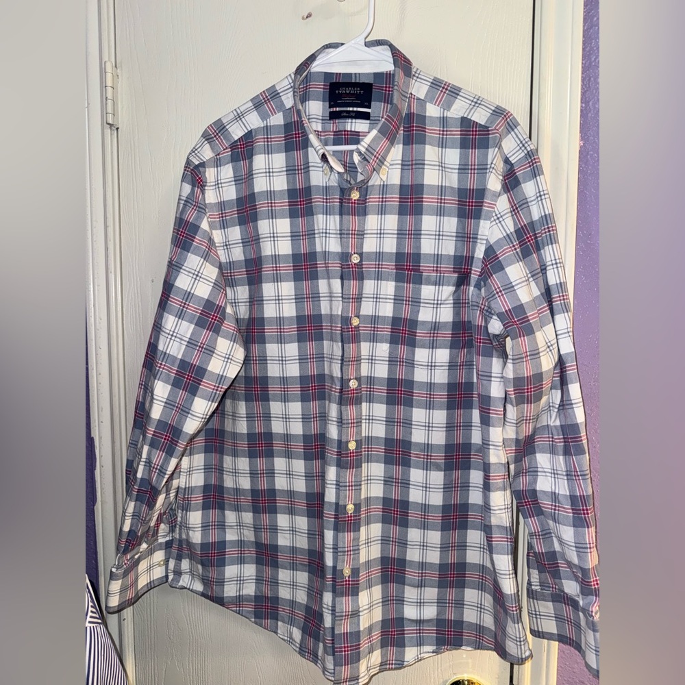 Charles Tyrwhitt White, Blue & Red Plaid Button-Down Shirt